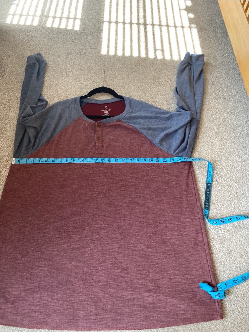 George Two-Tone Raglan Henley - Maroon Body with Blue Sleeves - Picture 4 of 6